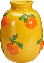 Home & Styling Bloemenvaas sinaasappels - geel - keramiek - D17 x H25 cm - fruitvaas
