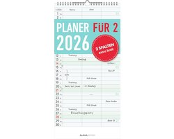 Familienkalender 2026 - Wandplaner mit 3 Spalten für Paare - 22x45 cm