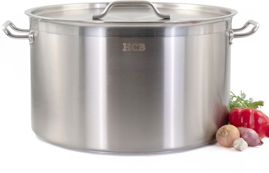 HCB® - Professionele Kookpan - 58 liter - Inductie - Gas - Electrisch - Grote RVS / INOX pan - Soeppan - Horeca pannen - Kookpot - Ø50 cm x H30 cm - 10.8 kg - 5455