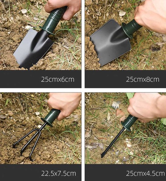 4-delige tuingereedschapset - Tuingereedschapset - Tuinschep - Plantgereedschap - Inclusief een handschep, plantenschep, onkruidverwijderaar en hark met antisliphandvat - Geschikt voor tuinen, gazons en boerderijen - Zwart — afbeelding 2