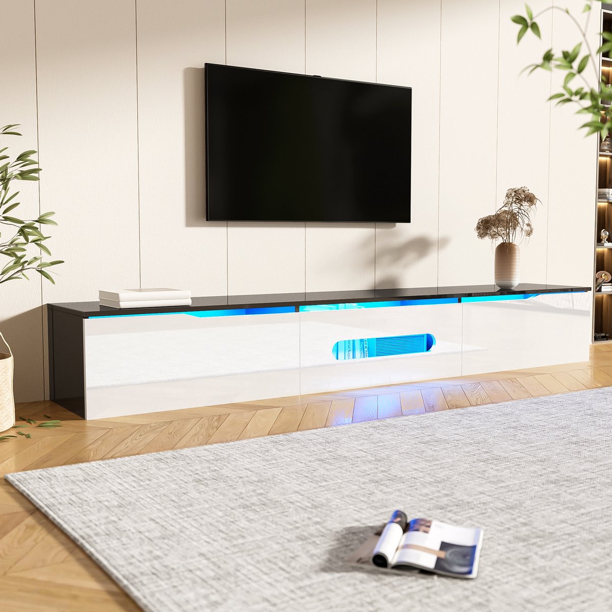 TV-Meubel - 180x35x30 cm - Hoogglans Zwart-Wit Design - 16-kleurige LED Verlichting - App-