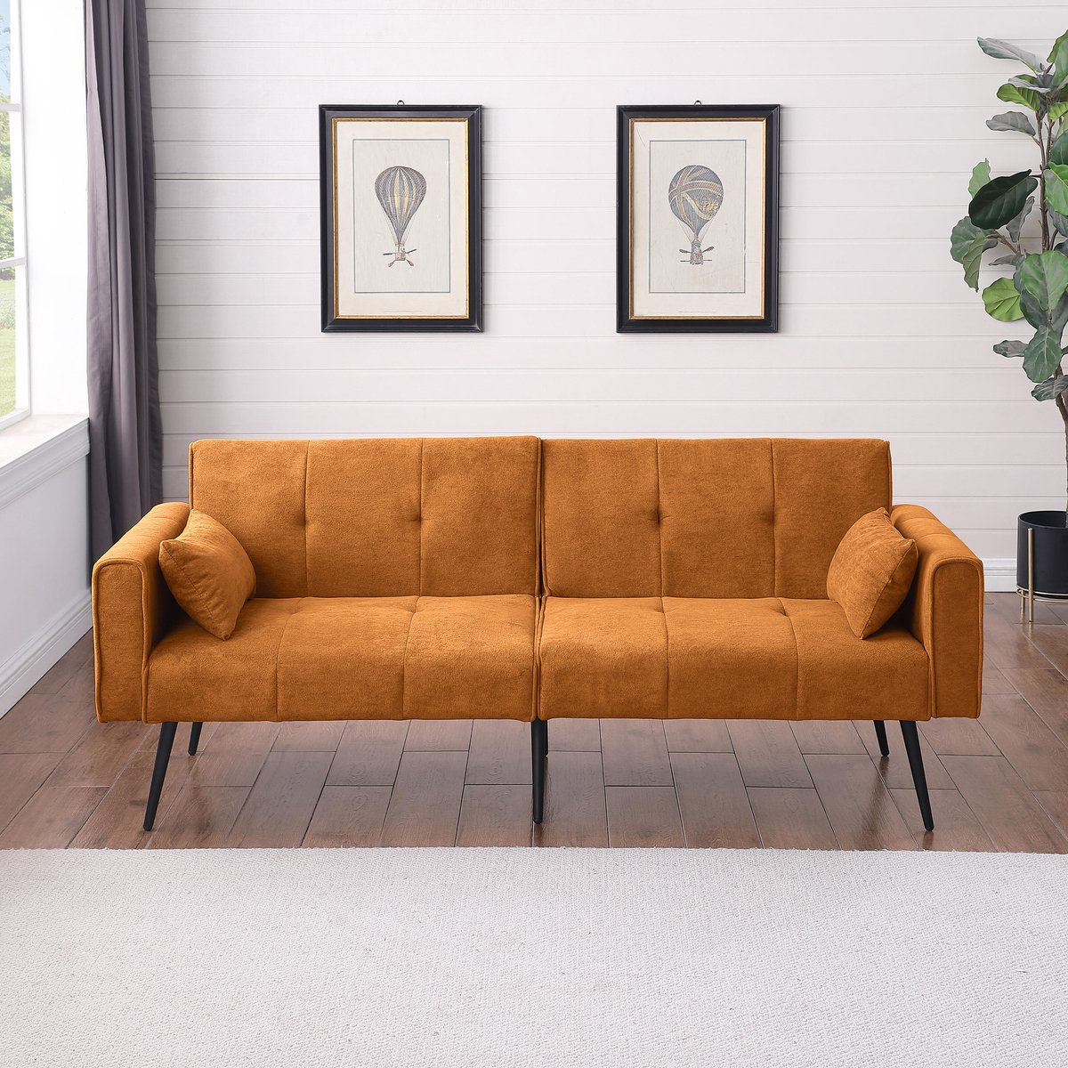 Gutent-Bank Best Choice Products gestoffeerde futon slaapbank, comfortabele modulaire opklapbare slaapbank van 173 cm (68 inch) met stoffen bekleding voor thuis, studentenkamers, extra kamers en compacte ruimtes.