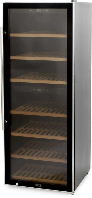 HCB® - Professionele luxe Wijnkoelkast met 2 zones - 126 flessen - Wijnklimaatkast met houten lades - Vrijstaand wijn koelkast - Klimaatkast - Wijnkast - Wijnfrigo koeler - 77 kg - Frigo - 6820