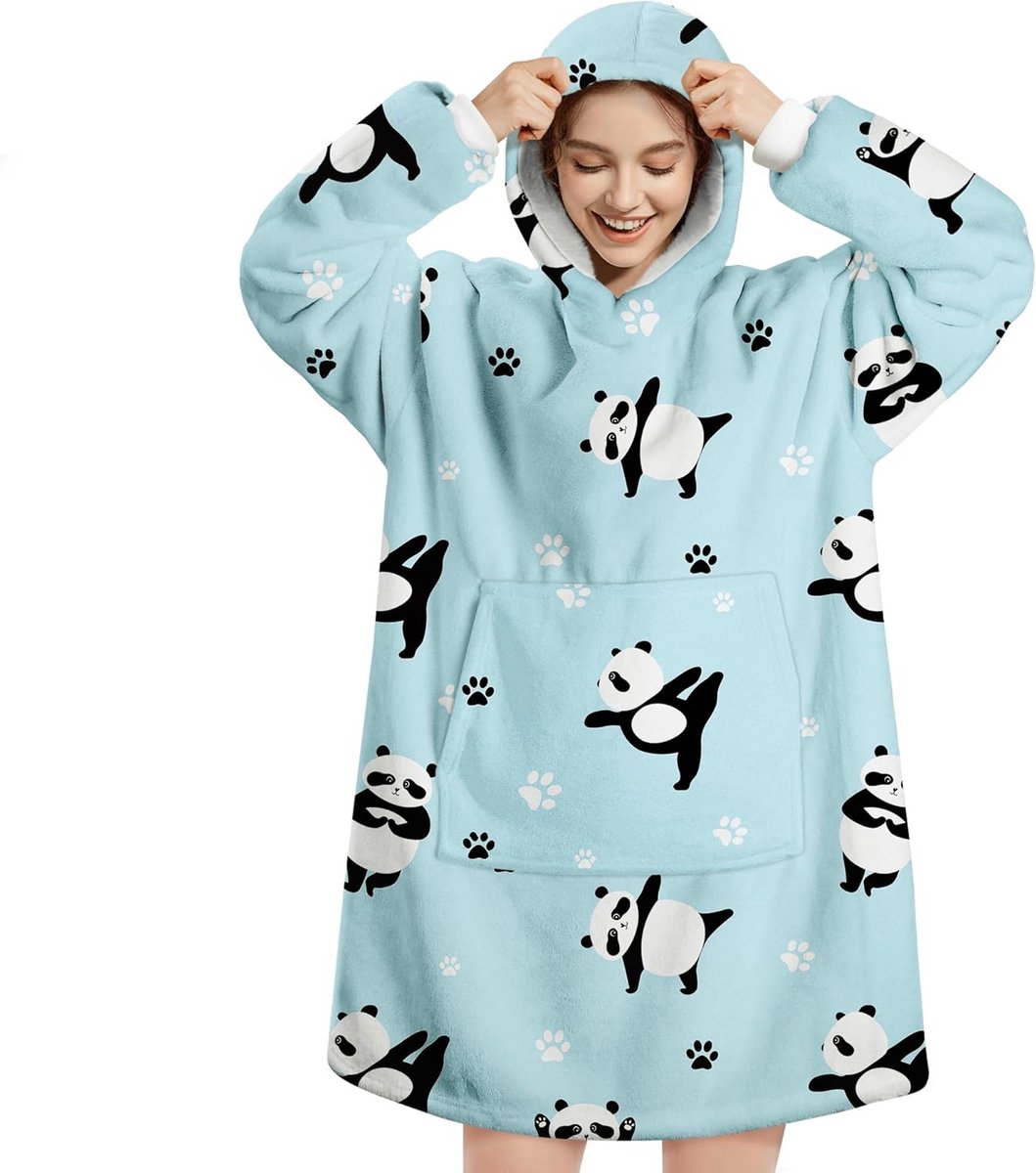 Warme Sherpa Fleece Deken Hoodie met Mouwen en Zak voor Volwassenen