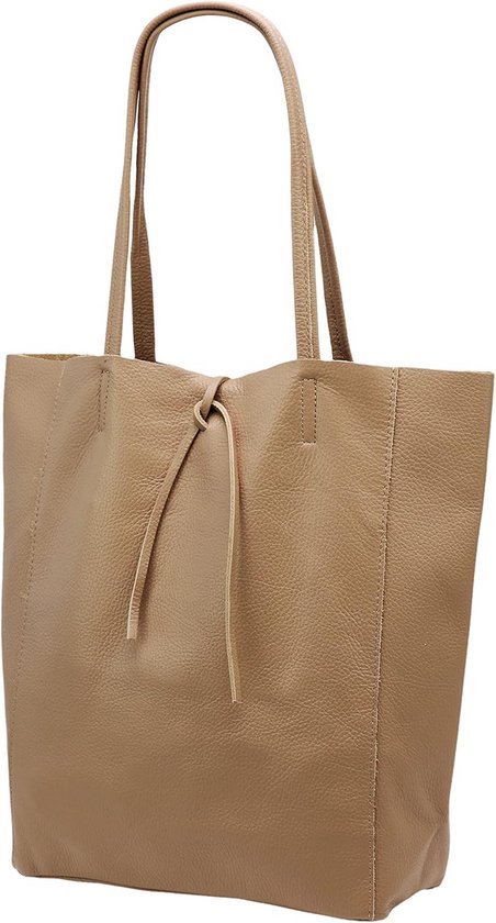 Modarno Leren dameshandtas met schouderriem, 35 x 28 x 16 cm, Olijfgroen