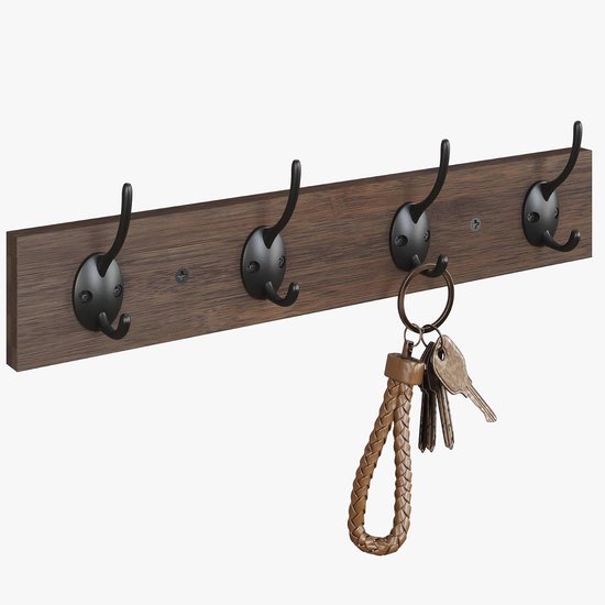 YMYNY Wandhaken met Plank, Wandgemonteerde Pianokapstok met Intrekbare Haken, Houten Wandkapstok voor Hal, Slaapkamer voor Het Ophangen van Kleding/Jassen /Sleutels/Hoeden/Tassen, Walnoot, HWS008H