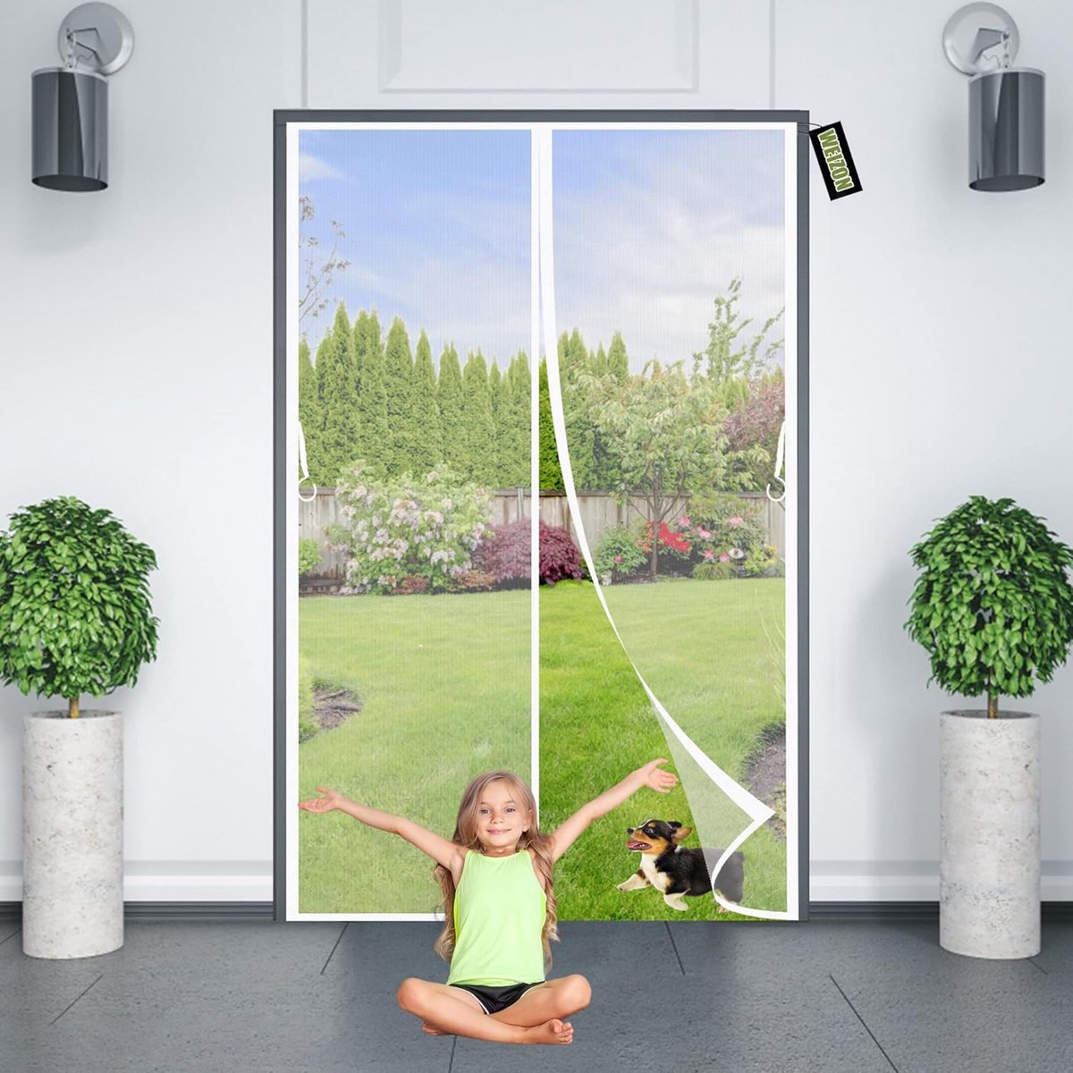 Magnetisch vliegenhor deur en raam - wit 70x240 cm - fijn gaas - sluit automatisch - houdt