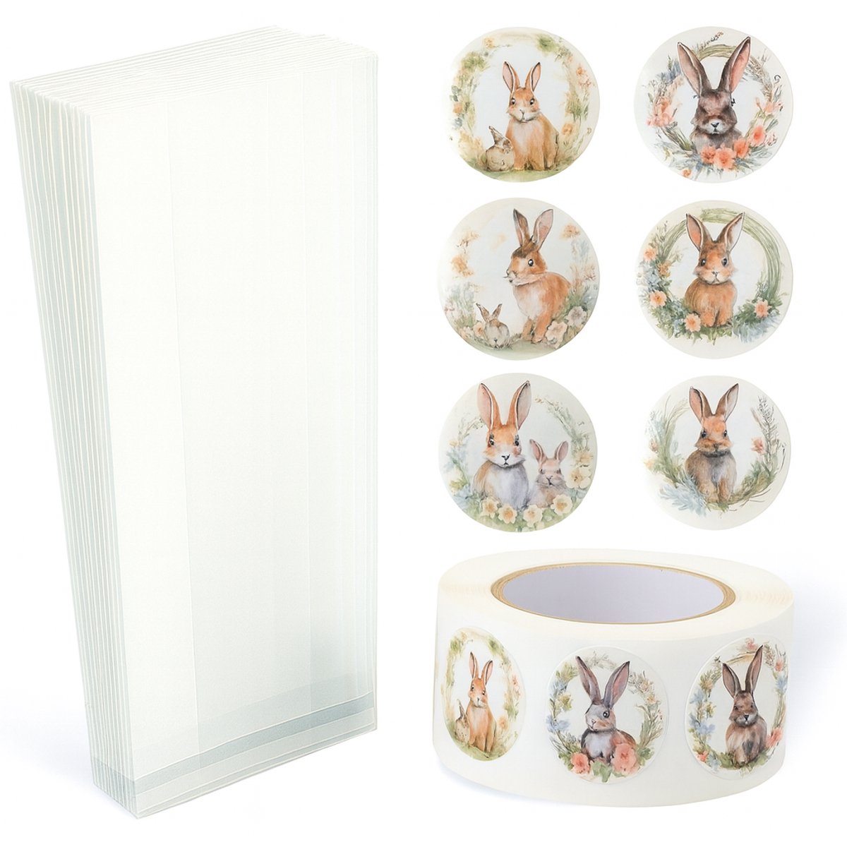 25x Uitdeelzakjes met Paas stickers | 220 x 90 mm | Traktatiezakjes | Kinderfeestje | Cellofaanzakjes | Cadeauzakjes | Snoepzakjes | Plastic Zakjes | Uitdeelzakjes kinderen | Cadeauzakjes Kinderen | Verpakkingszakjes Uitdeelcadeaus