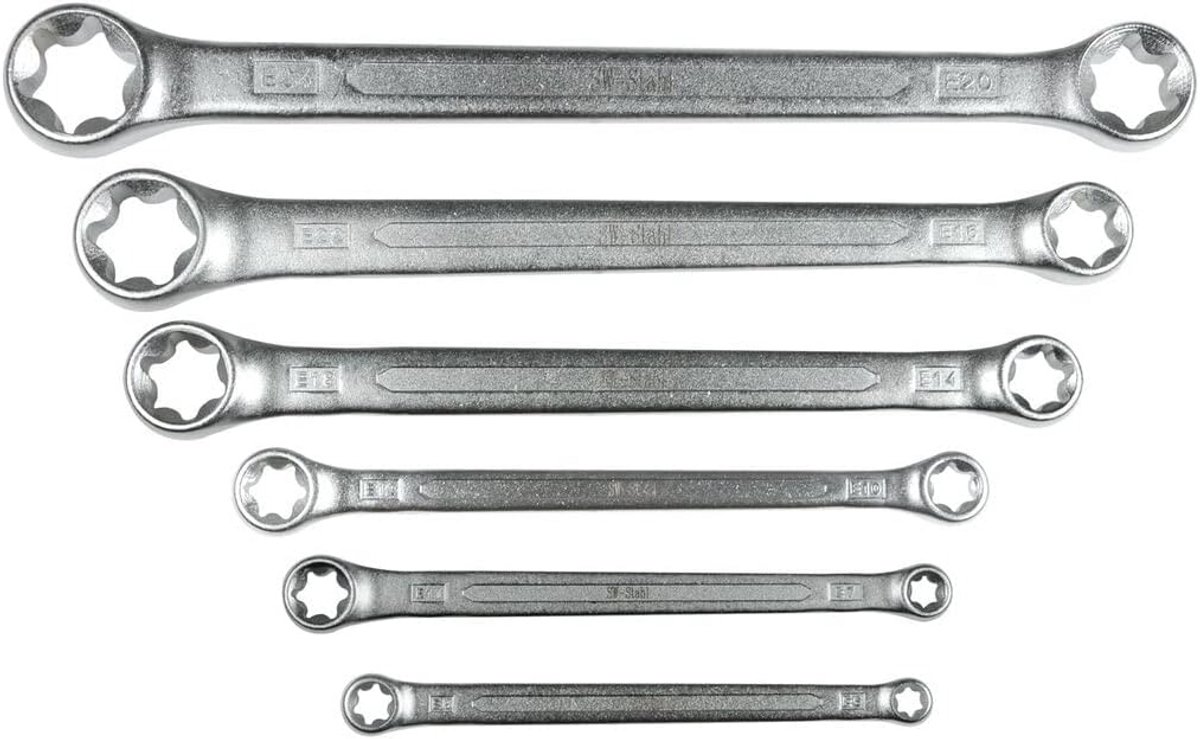 6-delige dubbele ringsleutelset E-profiel E6-E24 voor torx schroeven