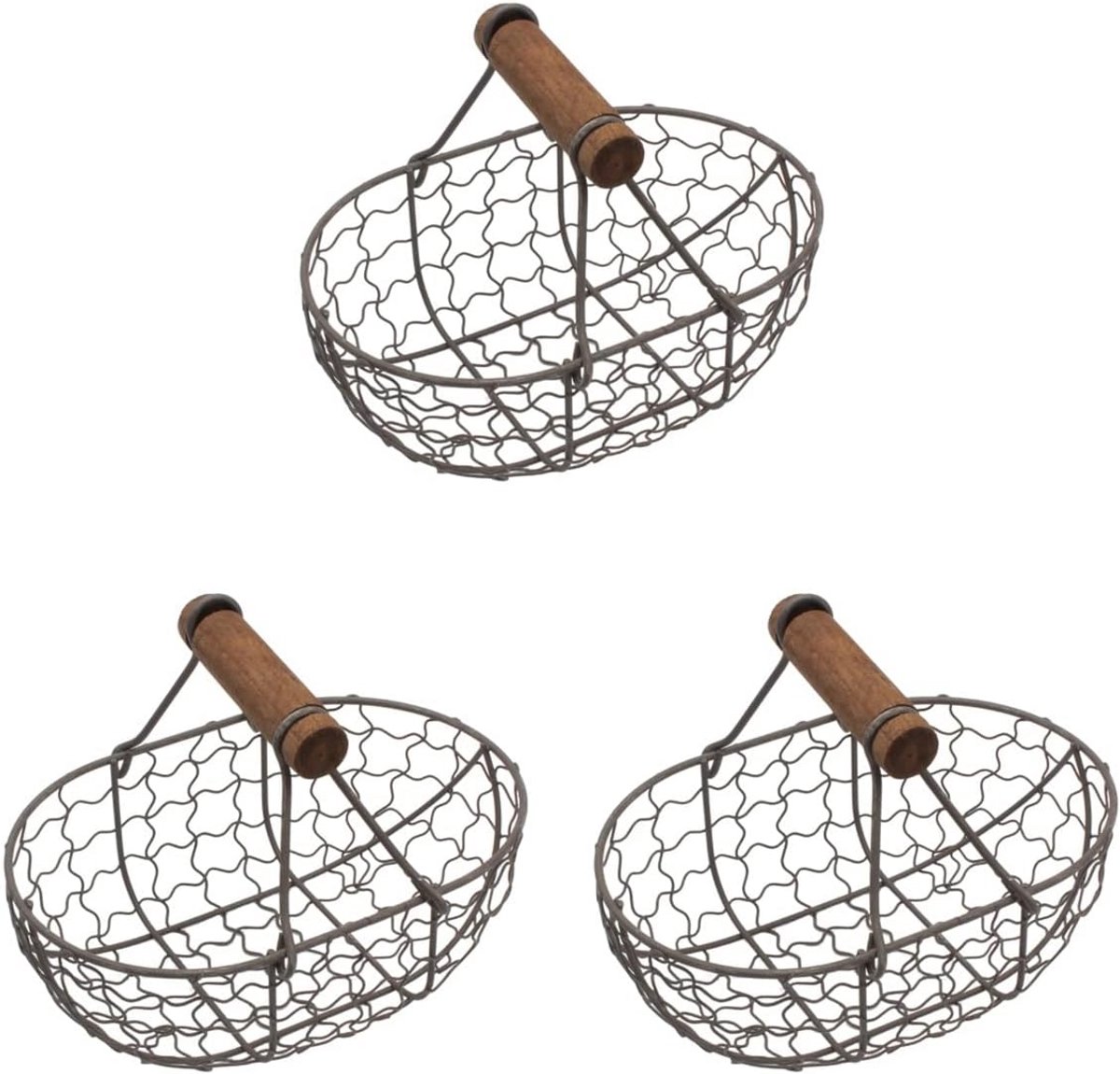 Draad eiermand met houten handvat, vintage stijl, voor kippeneieren en groenten