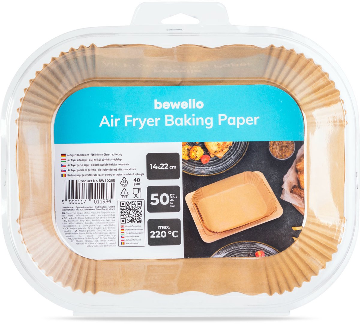 Airfryer Bakpapier – Rechthoek – 14 × 22 cm – Olievrij Bakken – Anti-aanbak – Hittebestendig tot 220 °C – Voor Airfryer, Oven & Magnetron – 50 Stuks per Verpakking – 1 Pak [BW1020E]