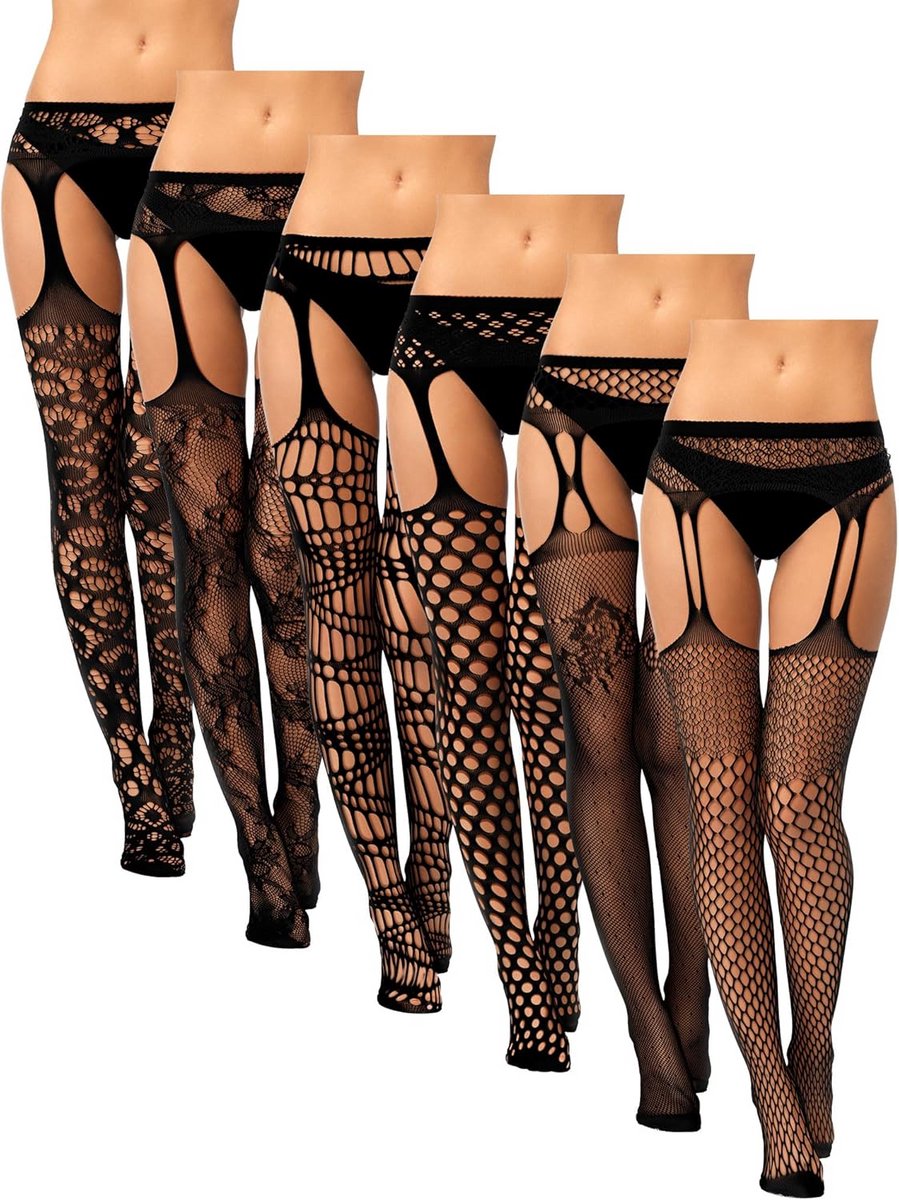 6 Paar Visnet Kousen Dames – Dijhoge Netkousen, Elastisch en Stijlvol