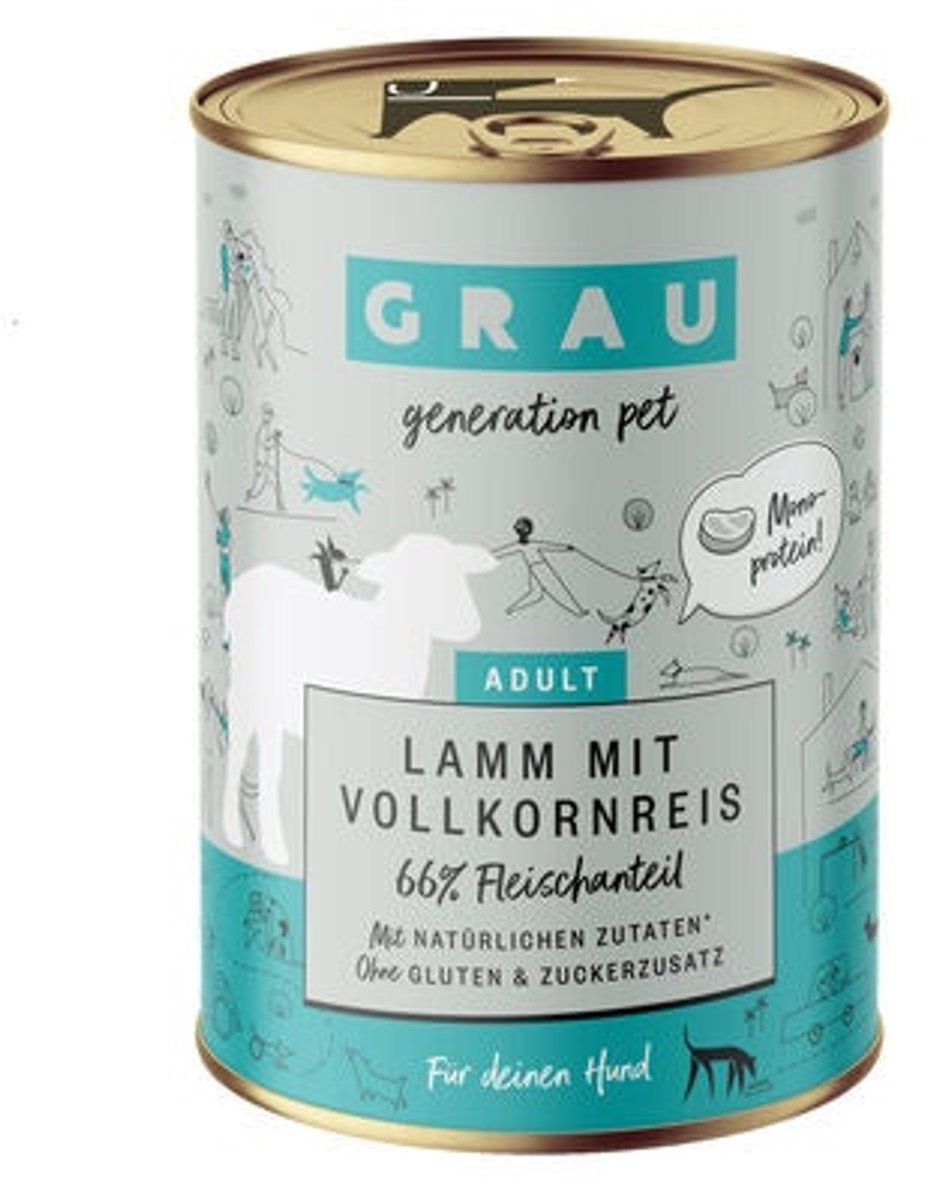 GRAU Grau Adult Hondenvoer - Lam met volkorenrijst - Blik - 6 x 400 g