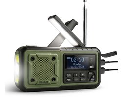 Liveablez® Noodradio Solar Opwindbaar & Batterij - DAB+/FM Draagbare Radio Oplaadbaar Met 5000mAh Powerbank Zonneenergie - Bluetooth - Zaklamp - Rampen - Noodpakket - Legergroen