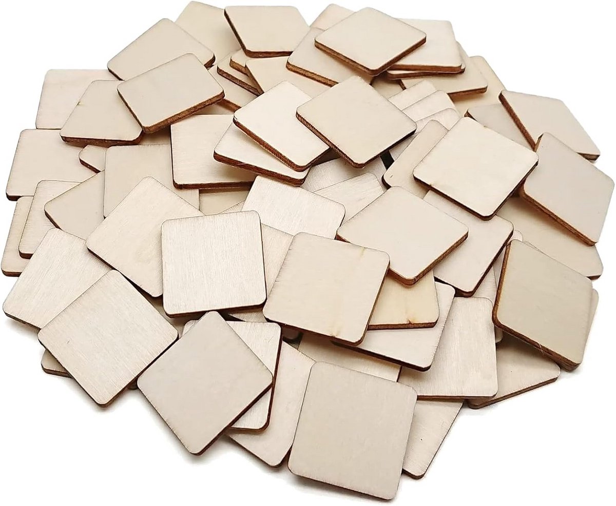 50x Vierkante Houten Schijven (5cm) - MDF Plaatjes voor Knutselen, Versieren en Decoratie
