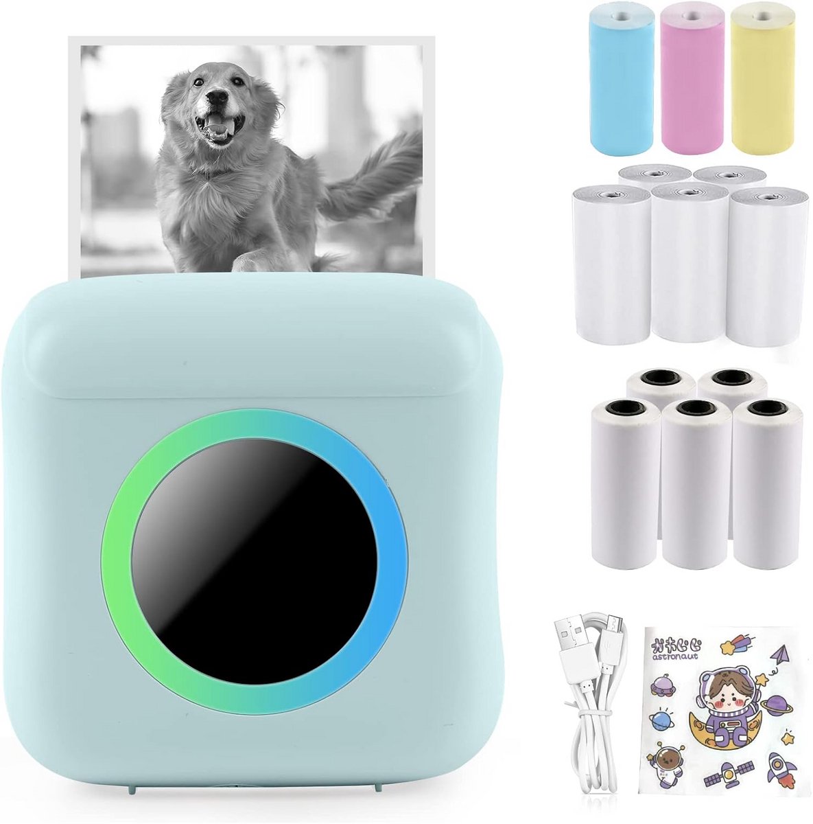 Draagbare Mini Fotoprinter met 7 Kleuren Licht - Thermische Printer voor iOS & Android
