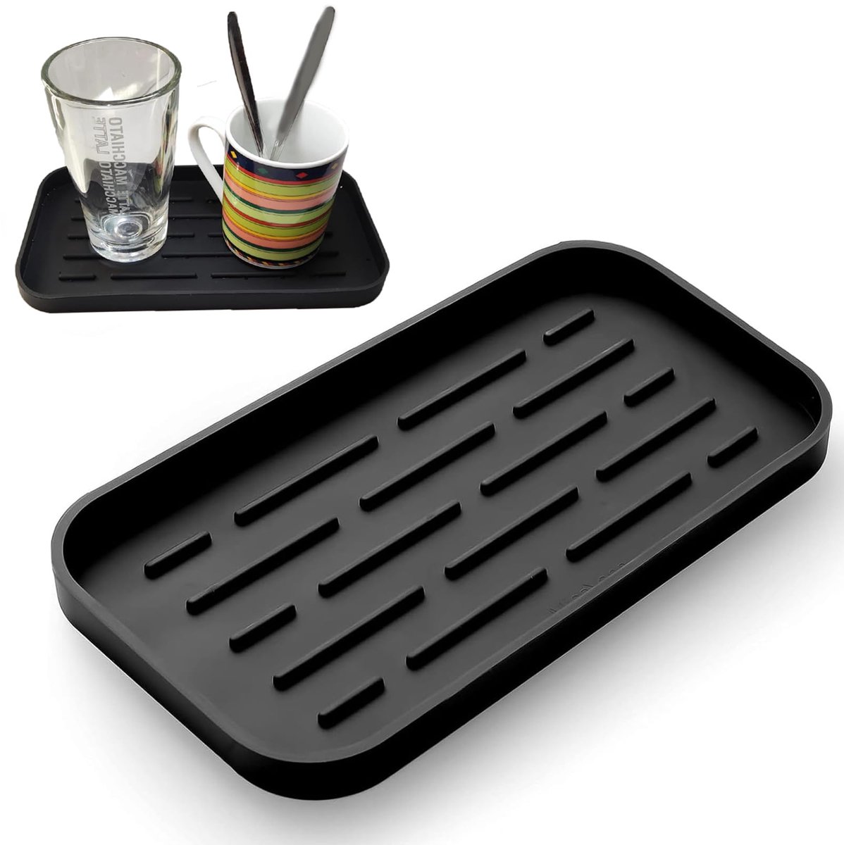 Unyqoos® Compacte Zwarte Siliconen Afdruipmat voor Keuken en Bar met Antislip