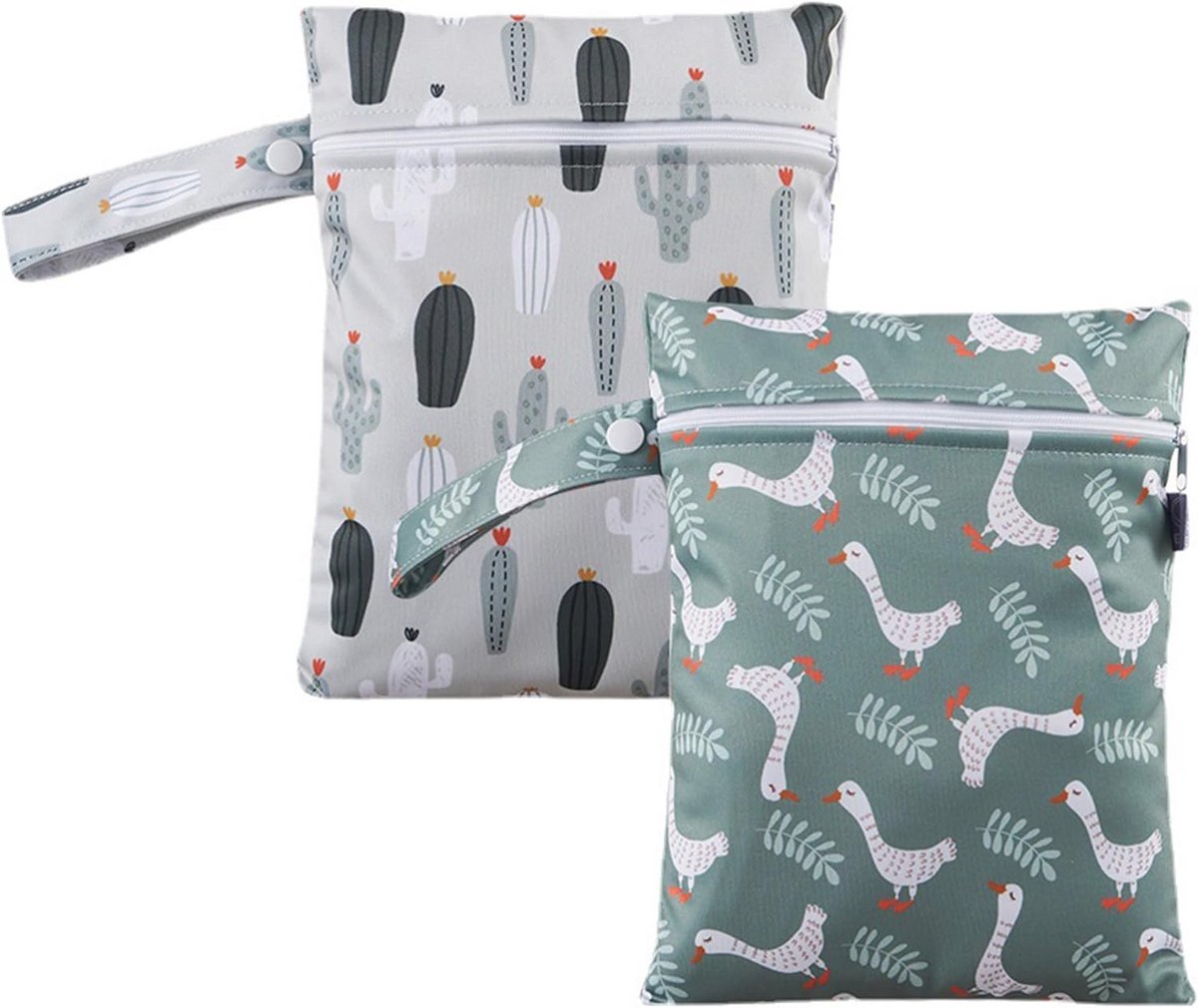 Luier tas - Stof, Natte Tas voor Kleuterschool, Groen en Wit, Ideaal voor Luiers en Toilettas