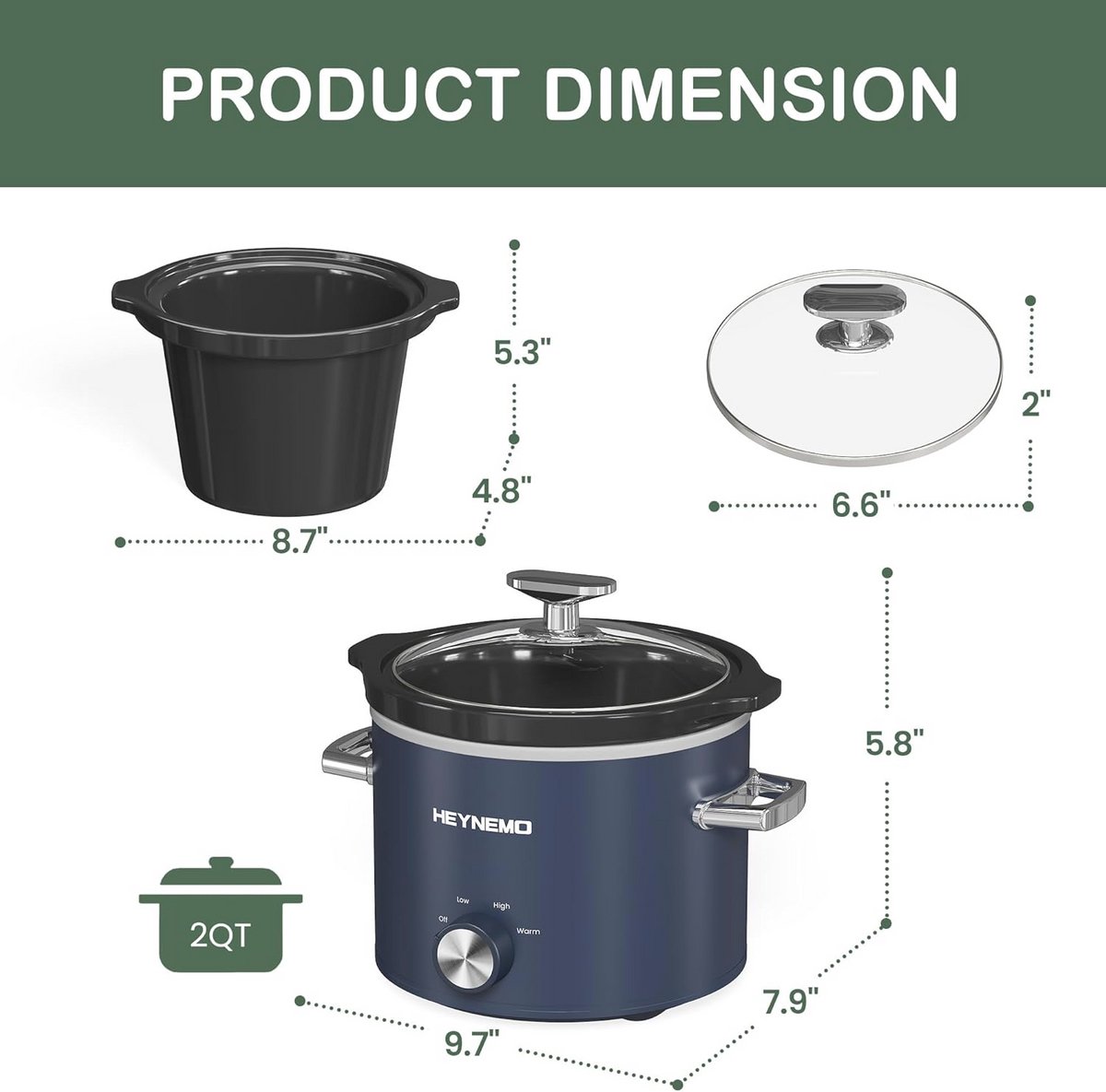 Slow Cooker 2 Liter - 3 Temperaturen - Verbeterde Keramische Pot voor Sauzen en Stoofschotels – foto 5