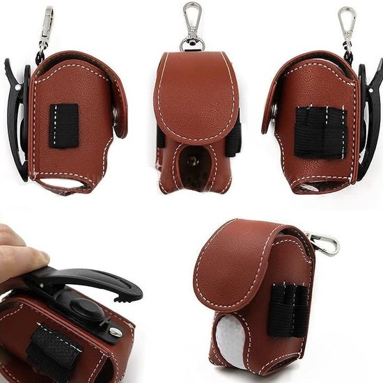 Golfheuptas - 1 stuk - Golfbaltas - 4,5 × 4,5 × 8,5 cm - Draagbaar - Mini golfheuptas - Met riemclip - Unisex - Cadeau voor golfers - Compact accessoire - Bruin (alleen de opbergtas) van Merkloos — afbeelding 4