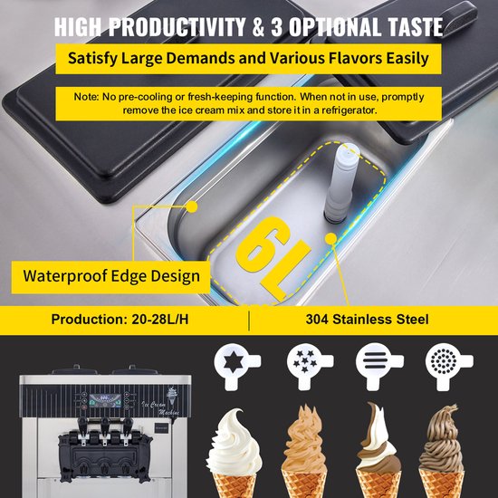 Softijsmachine 2200W Commercieel Aanrecht 5,3-7,4 Gallons/UUR voor Restaurants, Bars, Cafés, Bakkerijen — afbeelding 3