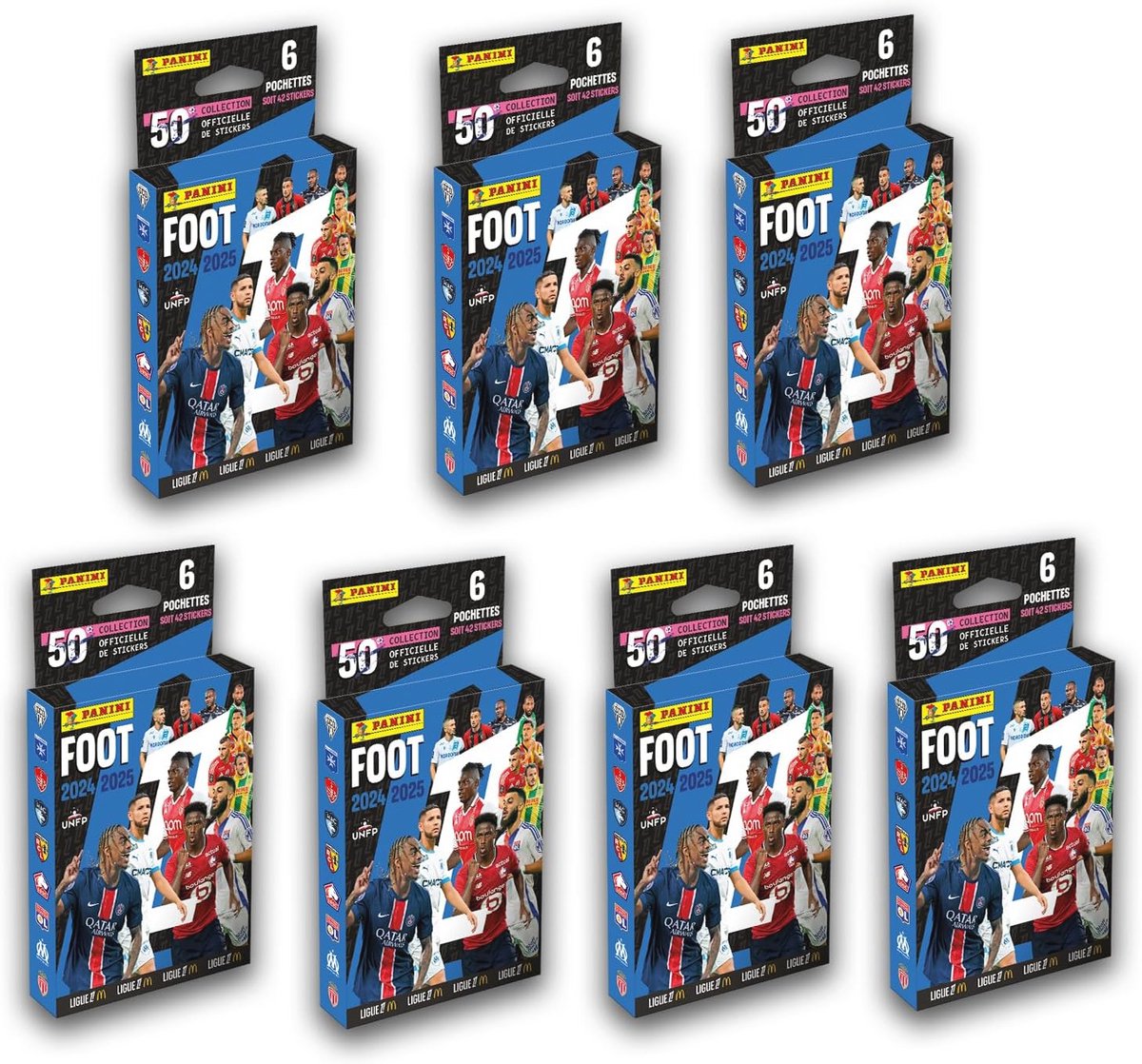 Panini Voetbal 2024-2025 Ligue 1 5 Blisters met 6 Zakjes en 2 Gratis Blisters