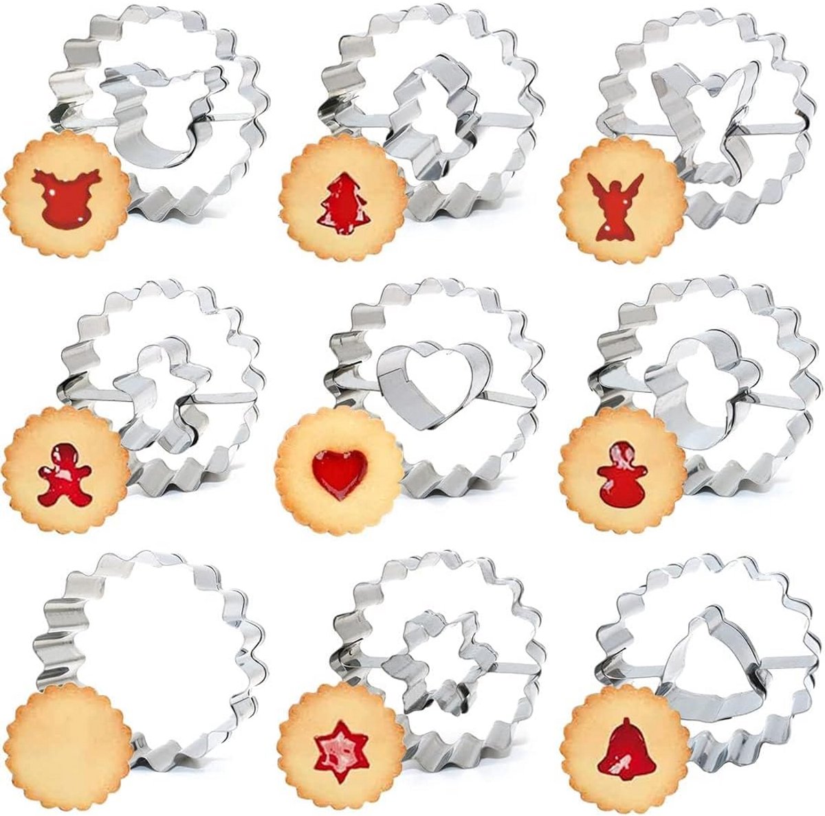 Set van 9 kerst koekjessnijders - RVS mini-uitsteekvormen voor taartdecoraties