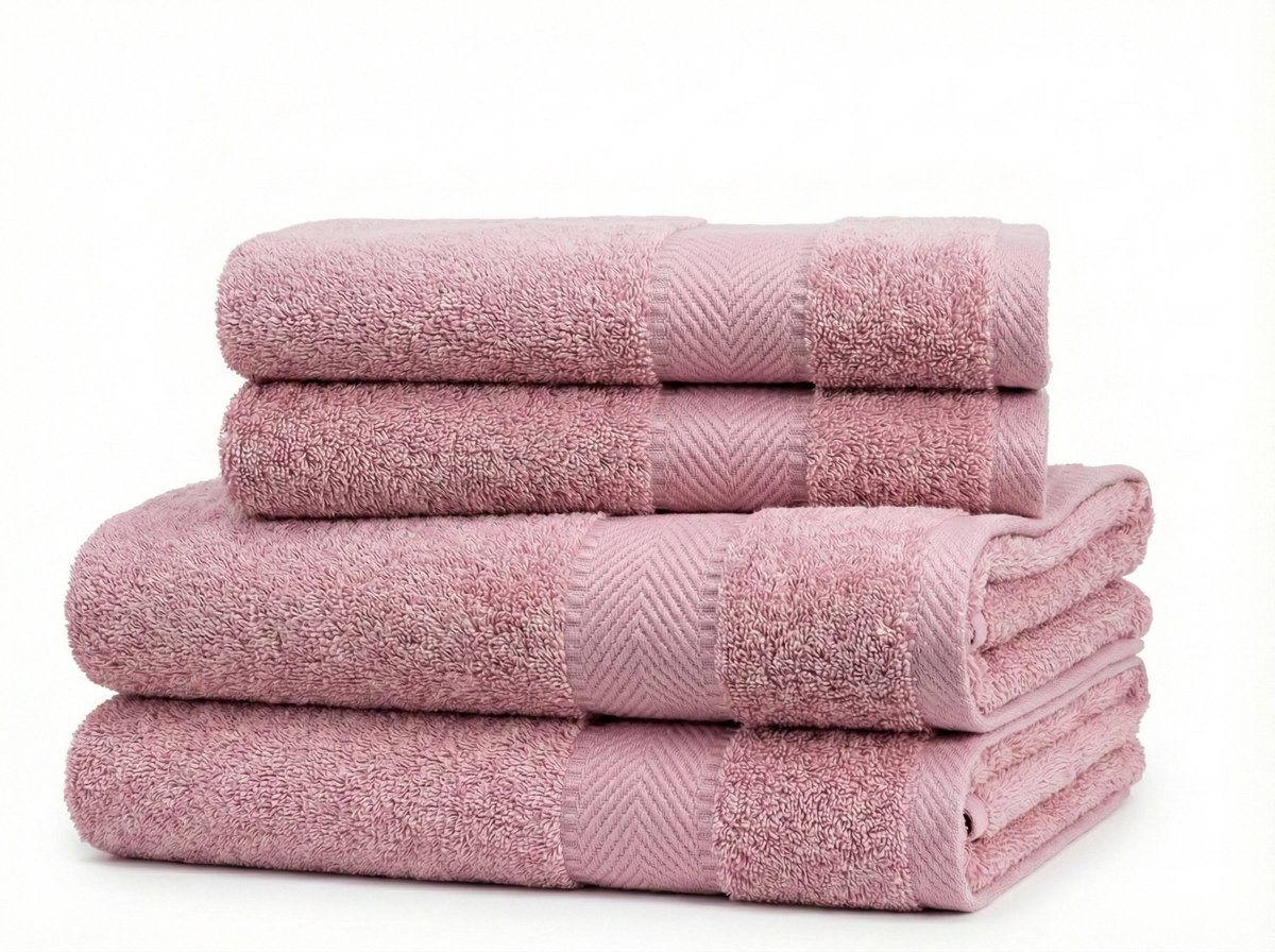 Blanche Nuit Set van 4 - 2x Handdoek 50x100 cm en 2x Badlaken 70x140 cm - 100% Katoen - 500 gr/m2 - Poederroze