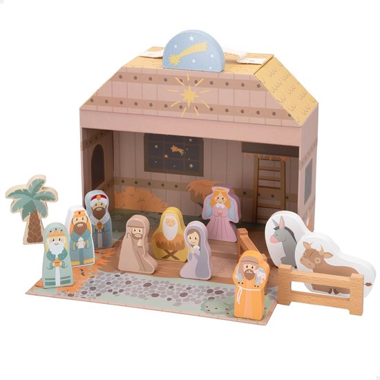 Houten Kerststal voor Kinderen - 15 Delen, Speelgoed voor Creatieve Verbeelding en Fijne Motoriek