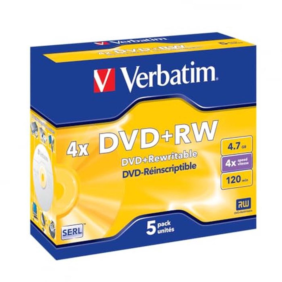 DVD RW 4,7 GB - 4x brandsnelheid, lange levensduur, krasbescherming, 5 Pack