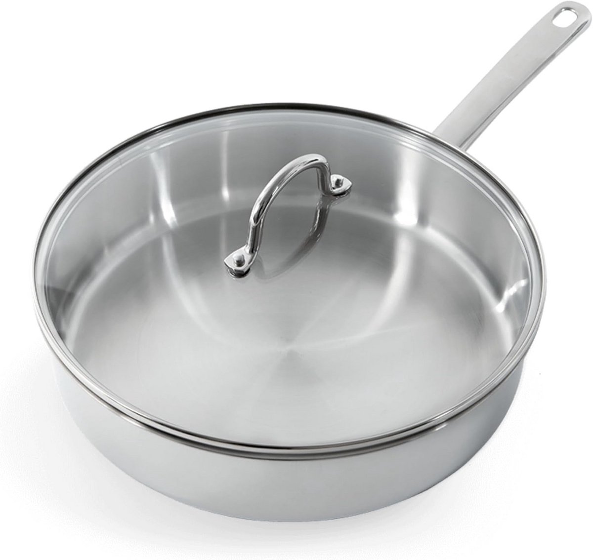 RVS Hapjespan Ø 28 cm met Deksel en Hoge Rand voor Inductie