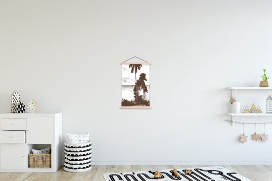 Porte-affiche avec affiche - Affiche scolaire - Mer - Palmier - Plage - 40x60 cm - lattes vierges