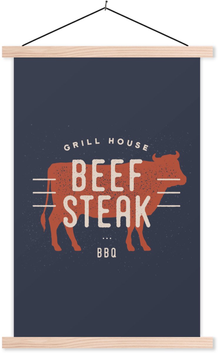 Posterhanger incl. Poster 60x90 cm - Schoolplaat - BBQ - Mancave - Biefstuk - Textielposte