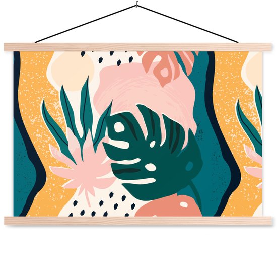 Porte-affiche avec affiche - Affiche scolaire - Feuilles - Couleurs - Motifs - 120x80 cm - Lattes vierges