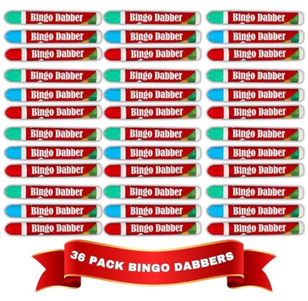 Grote Set van 36 Bingo Dabbers - Druppelvrije Bingo Stiften in Rood, Blauw en Groen