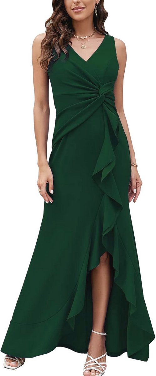 Elegante Avondjurk Dames - Formele Lange Jurk met V-hals en Split