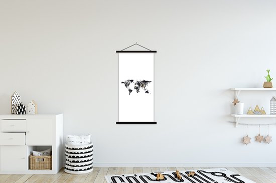 Wanddecoratie - Wereldkaart - Goud - Lijn - Schoolplaat - 60x120 cm - Textielposter - Textiel poster