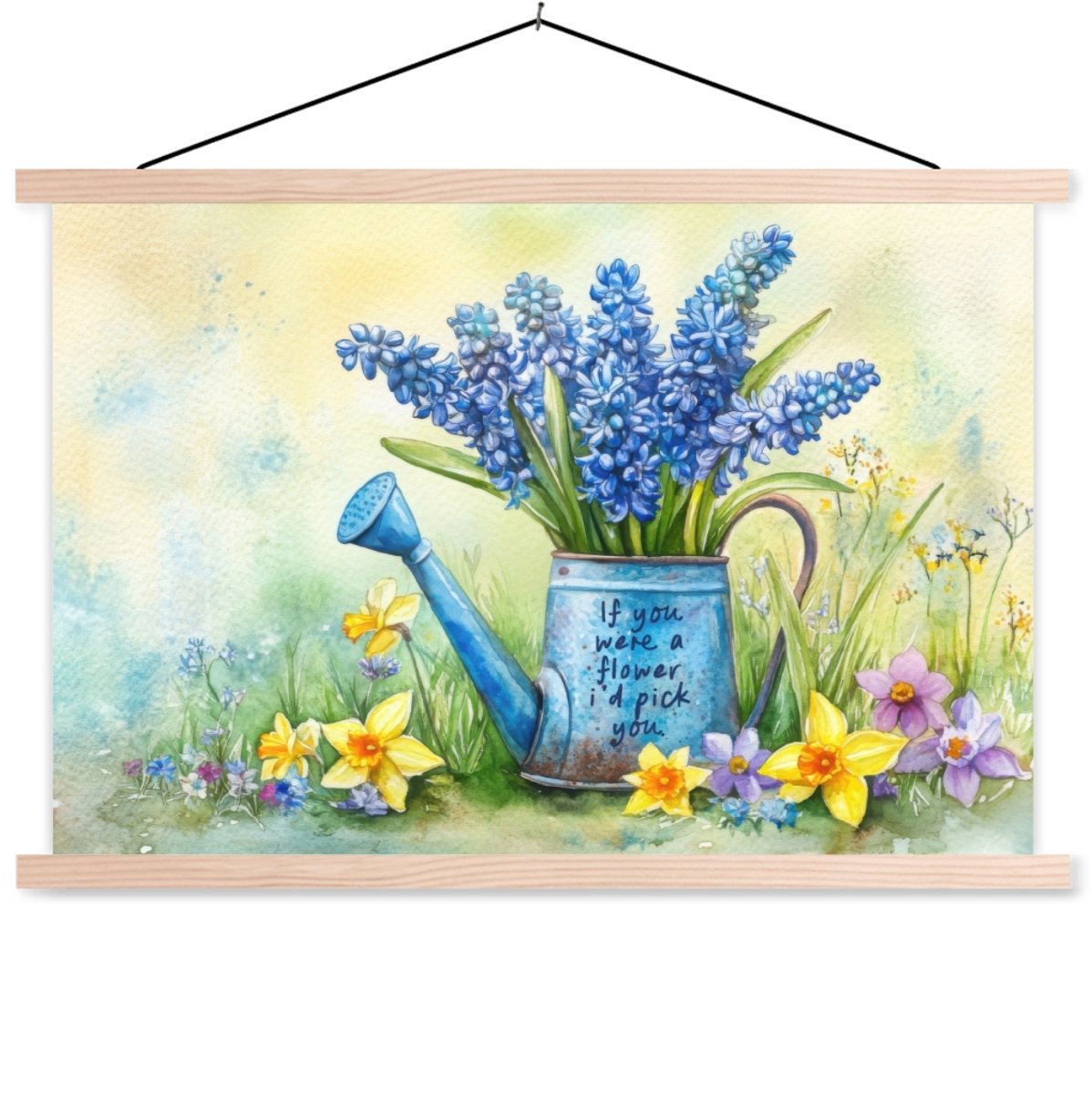 Posterhanger incl. Poster 60x40 cm - Schoolplaat - Lavendelbloemen - Quote - Gieter - Text