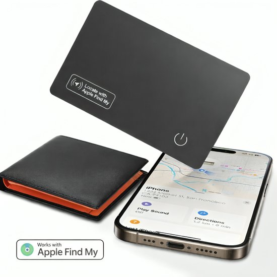Locatie Tracker - GPS Tracker - GPS Volgsysteem - Waterbestendig - Ultradunne GPS Tracker - 1,7mm - Compatibel met Apple Find My - Draadloos Oplaadbaar - Voor Portemonnee en Bagage - Zwart