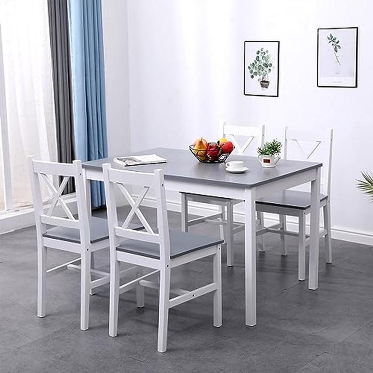 5-delige Eetgroep met Rechthoekige Eettafel en 4 Stoelen - Modern Design voor Woonkamer en