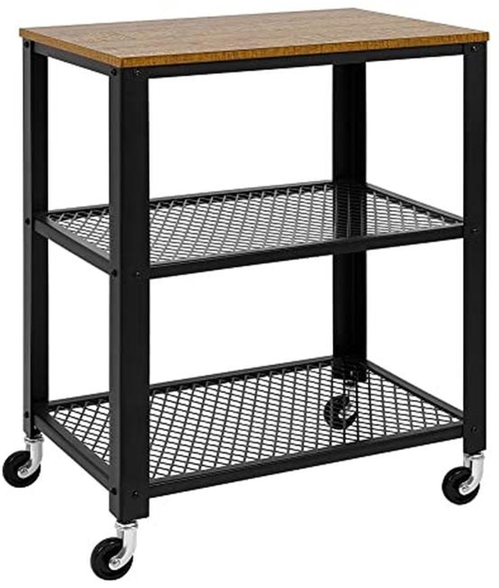 Industriële Serveerwagen Trolley voor Keuken en Woonkamer - 3-laags met Wielen en Leuningen - 60 x 40 x 78,5 cm