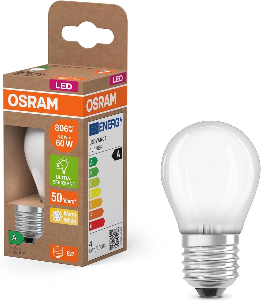 Energiebesparende LED-lamp in mini vorm, 3.8 W / 806 lm, warm wit licht (2700 K), E27, IP20