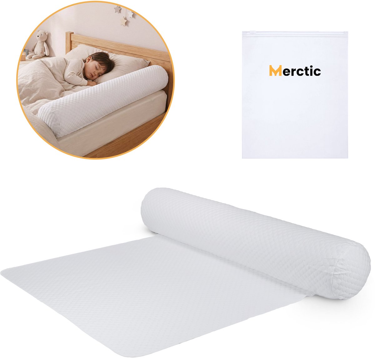 Merctic Opblaasbare Bedrand met Flap - Bedhekje & Bedrail voor Baby en Kleuter - Uitvalbescherming - Veilig Bedhek -120 cm - Flap 100×80 cm