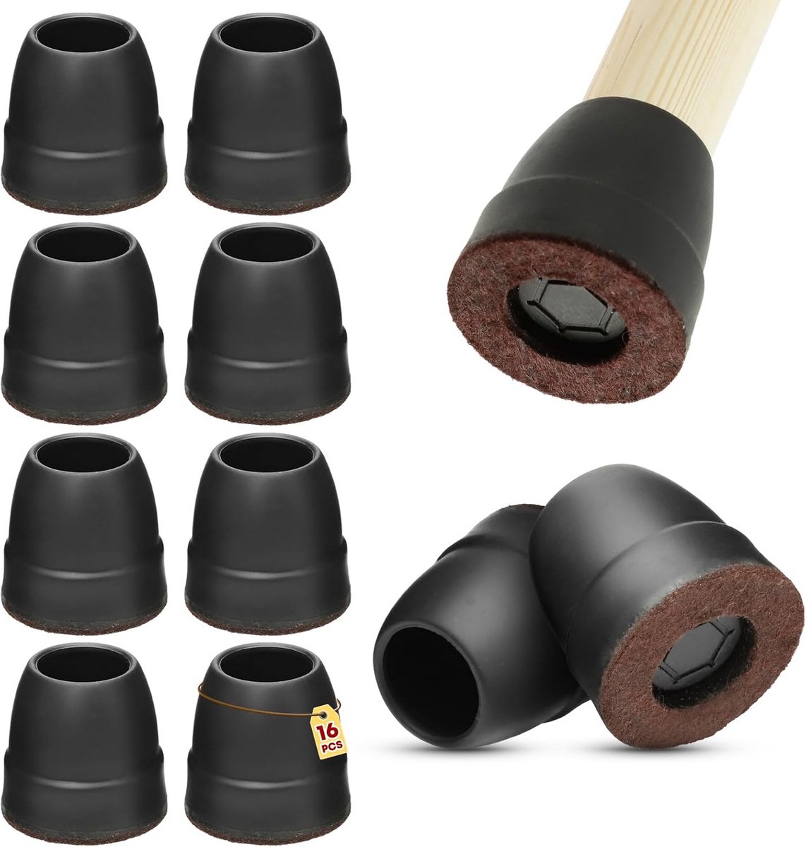 Stoelpootdoppen 16 mm - 25 mm - Antislip en Geluidsdempend - Vloerbescherming en Meubelbescherming