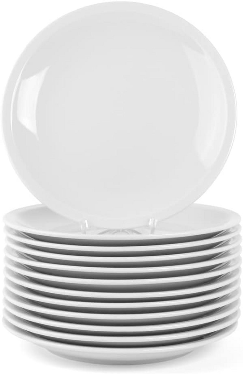 Set van 12 Witte Eetborden - 26 cm - Vaatwasmachine- en Magnetronbestendig
