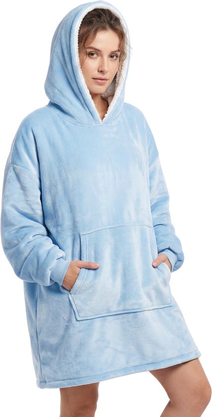 JAXY Couverture TV - Couverture à Capuche - Couverture Avec Manches – Oodie - Couverture Polaire – Couverture Portable - Couverture Portable Surdimensionnée - Sweat à Capuche – Bleu Bébé