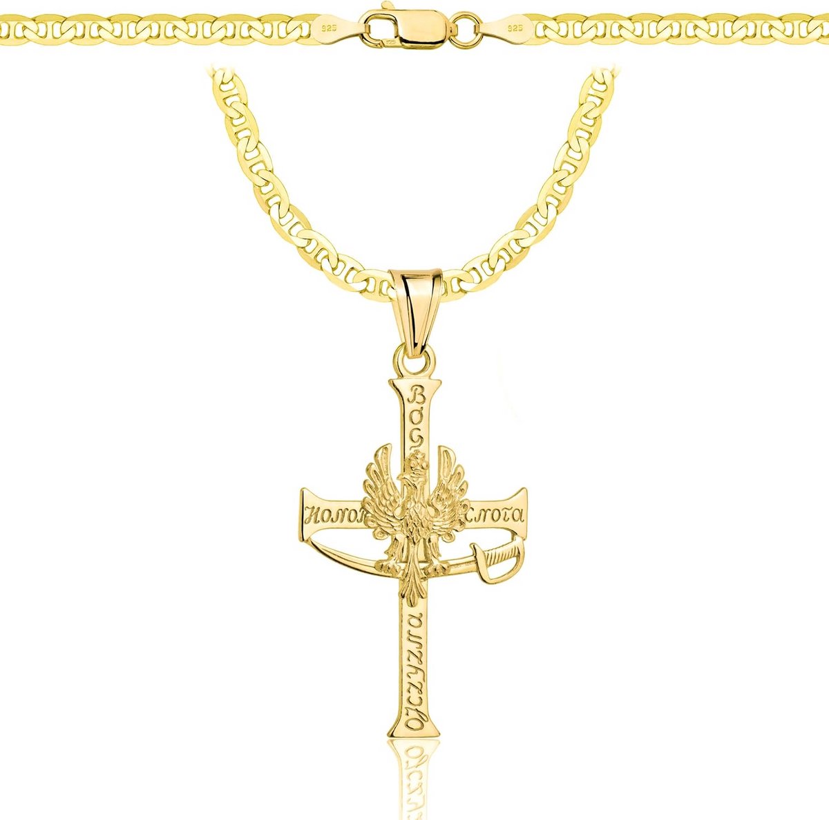 Gouden dames--herenketting met 925-585 kruis, origineel gevlochten en 3,8 mm breed