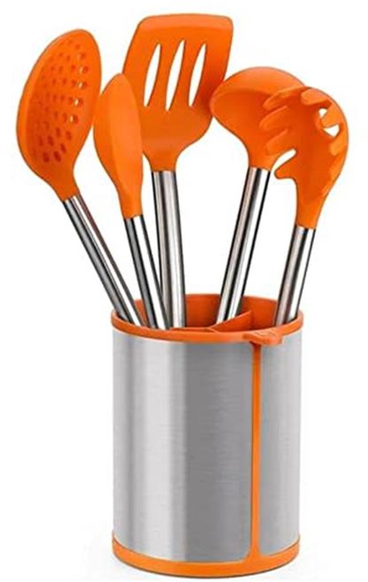 Efficiënte Keuken- en Carrouselset in RVS, Nylon en Siliconen - Oranje 14,5 x 15 x 37,5 cm