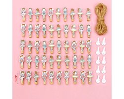 Mini Houten Wasknijpers met Jute Koord - Set van 50 Decoratieve Knijpers voor Creatief Handwerk