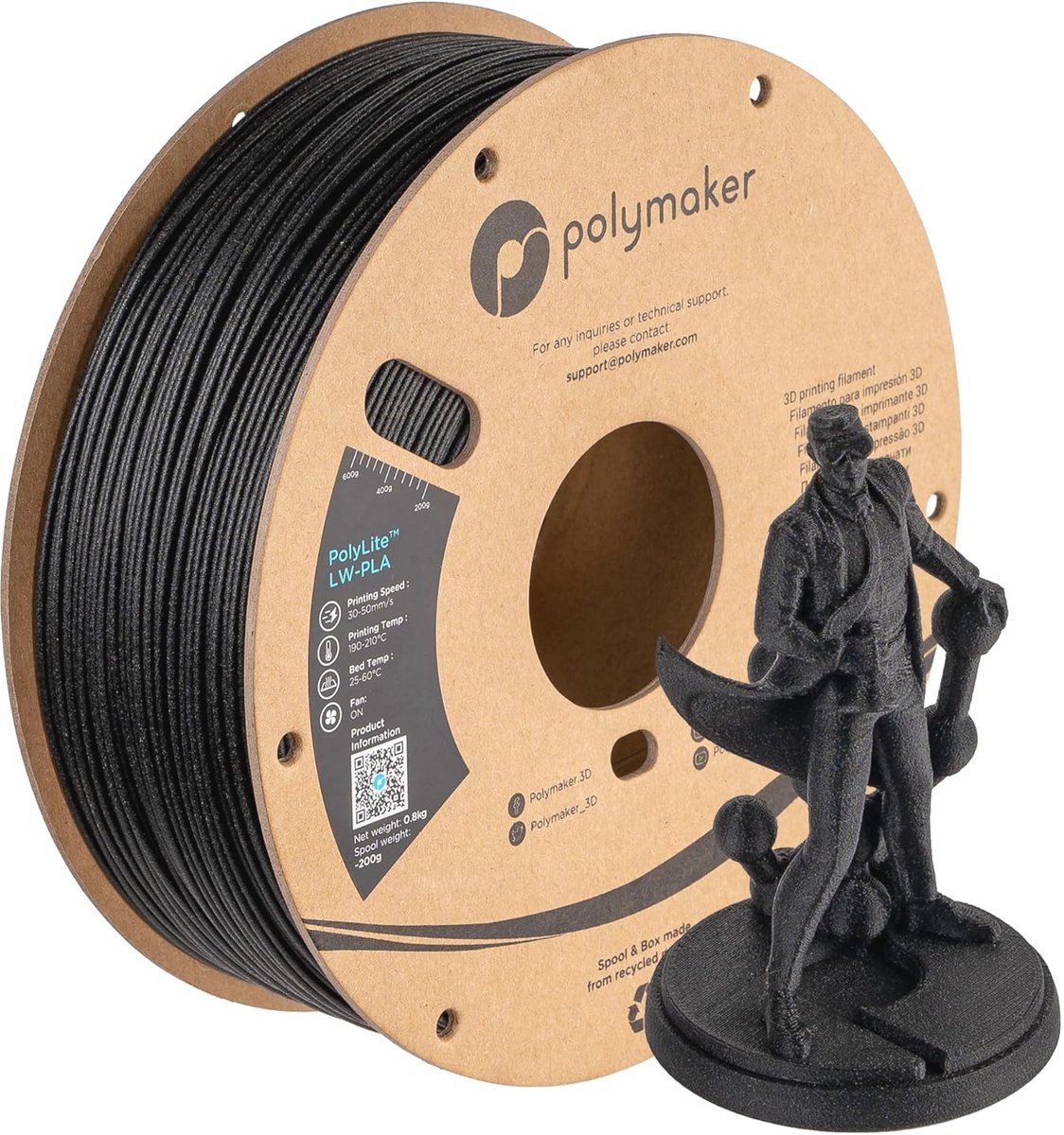 LW-PLA Filament 1.75mm - 800g - Zwart